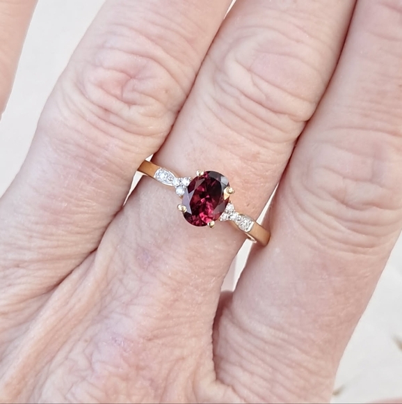 Ouro Fino Rubellite & Genuine Moissanite Ring in 14k YG Vermeil. - Picture 4 of 9